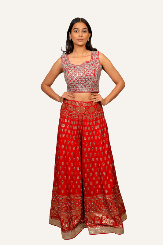 Pink Banarasi Silk Indowestern With Swarovski & Mirror Work