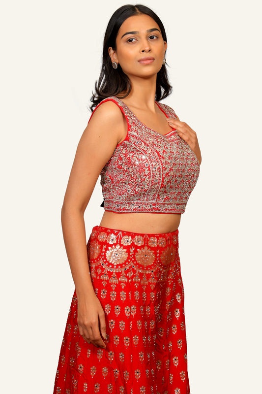 Pink Banarasi Silk Indowestern With Swarovski & Mirror Work