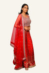 Pink Banarasi Silk Indowestern With Swarovski & Mirror Work