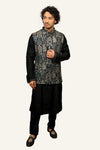 Black Silk Koti Kurta Set With Thread Work
