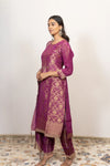 Purple Banarasi Dress with Machine work