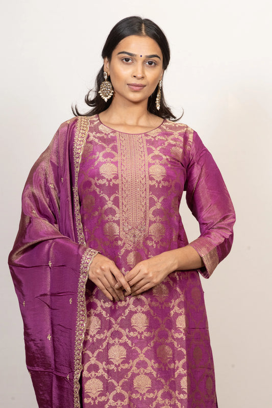 Purple Banarasi Dress with Machine work