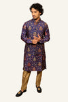 Purple Koti Kurta Set with Kalamkari Print with Thread Work