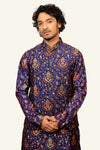 Purple Koti Kurta Set with Kalamkari Print with Thread Work