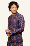 Purple Koti Kurta Set with Kalamkari Print with Thread Work