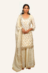 Off White Banarasi Dress with Plazzo and Dupatta