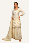 Off White Banarasi Dress with Plazzo and Dupatta