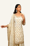 Off White Banarasi Dress with Plazzo and Dupatta