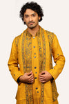 Yellow Silk Koti Kurta Set with Kashmiri Multicolor Embroidery