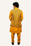 Yellow Silk Koti Kurta Set with Kashmiri Multicolor Embroidery