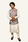 Cream Kurta Set with Kashmiri Multicolor Thread Work