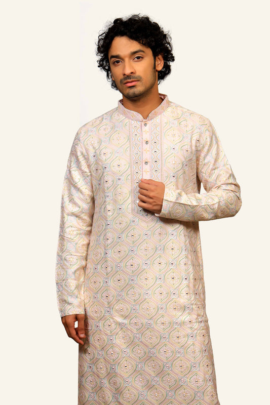 Light Pink Thread and Mirror Work Kurta Set
