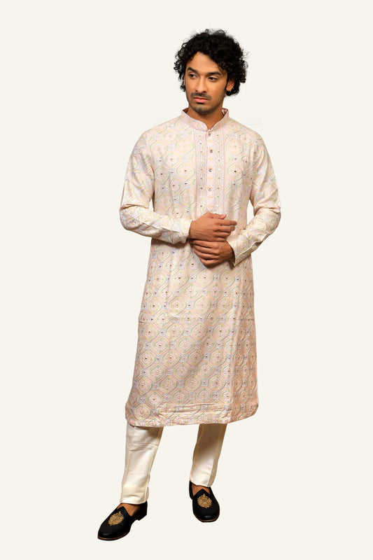 Light Pink Thread and Mirror Work Kurta Set