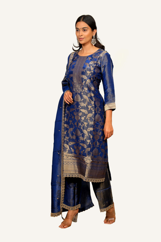 Electric Blue Banarasi Print Dress