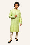 Green Silk Self Work Kurta Set With Badla Work