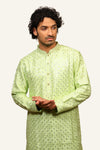 Green Silk Self Work Kurta Set With Badla Work