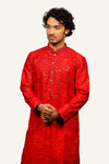 Red Silk Kurta Set With Self Thread & Tikki Work