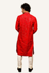 Red Silk Kurta Set With Self Thread & Tikki Work