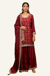 Wine Banarasi Work Plazo Set