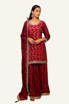 Wine Banarasi Work Plazo Set