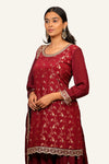 Wine Banarasi Work Plazo Set