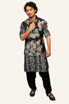 Black Floral Print Kurta Jacket Set
