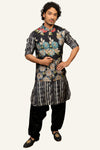 Black Floral Print Kurta Jacket Set