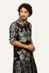 Black Floral Print Kurta Jacket Set