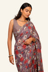 Purple Georgette Saree With Swarovski Work Ready Blouse