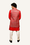 Cherry Red Kasab Embroidery with Sequence Kurta Jacket Set