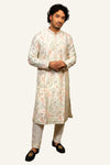 White Patiyala Kurta Set with Multicolor Resham Thread Work