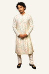 White Patiyala Kurta Set with Multicolor Resham Thread Work