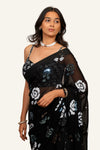 Chiffon Black Sequence Saree with Fully Handwork Ready Stitch Blouse