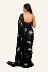 Chiffon Black Sequence Saree with Fully Handwork Ready Stitch Blouse