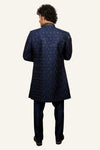 Navy Blue Thread Work Indowestern with Hand Touch Up