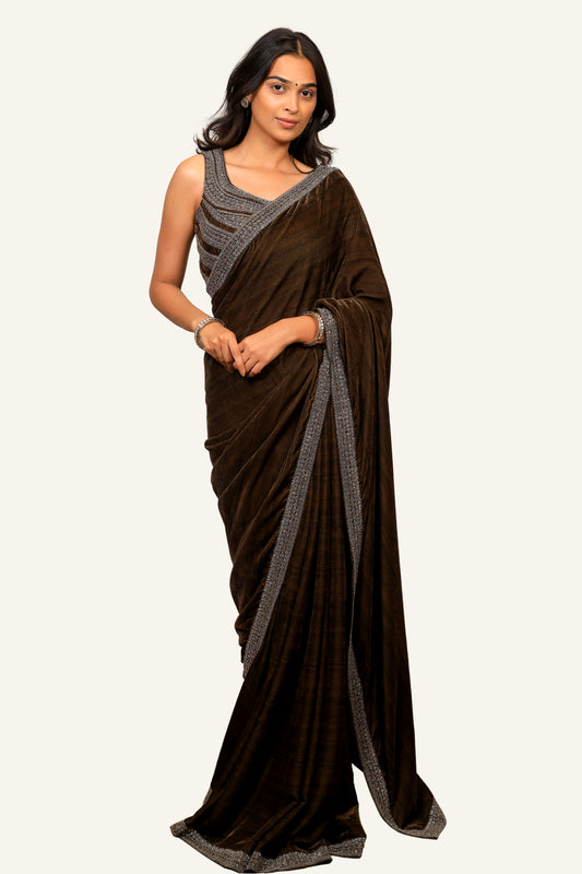 Velvet Full Handwork Saree with Ready Blouse