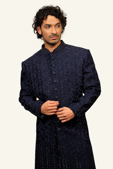 Dark Blue Hand Work Nawabi Style Indowestern