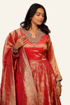 Pink Gold Shimmer Tissue Plazo, Pant & Banarasi Dupatta With Hand Work