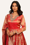 Pink Gold Shimmer Tissue Plazo, Pant & Banarasi Dupatta With Hand Work