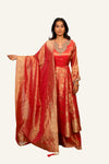 Pink Gold Shimmer Tissue Plazo, Pant & Banarasi Dupatta With Hand Work