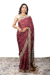 Samo Satin Ajrakh Print Saree with Handwork Border