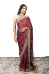 Samo Satin Ajrakh Print Saree with Handwork Border