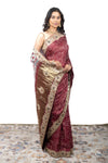 Samo Satin Ajrakh Print Saree with Handwork Border