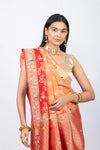 Peach With Red Munga Silk Dual Shade Hand Work Saree