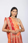 Peach With Red Munga Silk Dual Shade Hand Work Saree