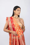 Peach With Red Munga Silk Dual Shade Hand Work Saree