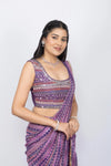 Purple Georgette Ready To Wear Heavy Blouse Saree