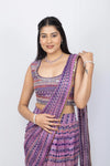 Purple Georgette Ready To Wear Heavy Blouse Saree