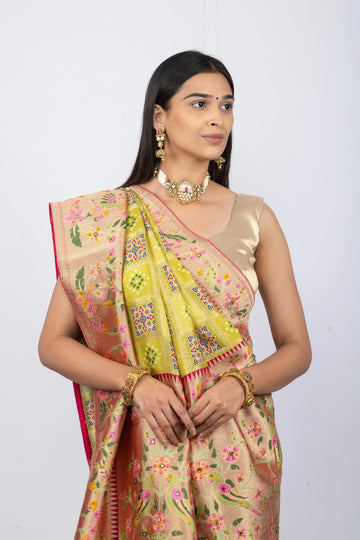 Mehendi Green Munga Silk With Banarasi Weaving & Swarovski Work Saree