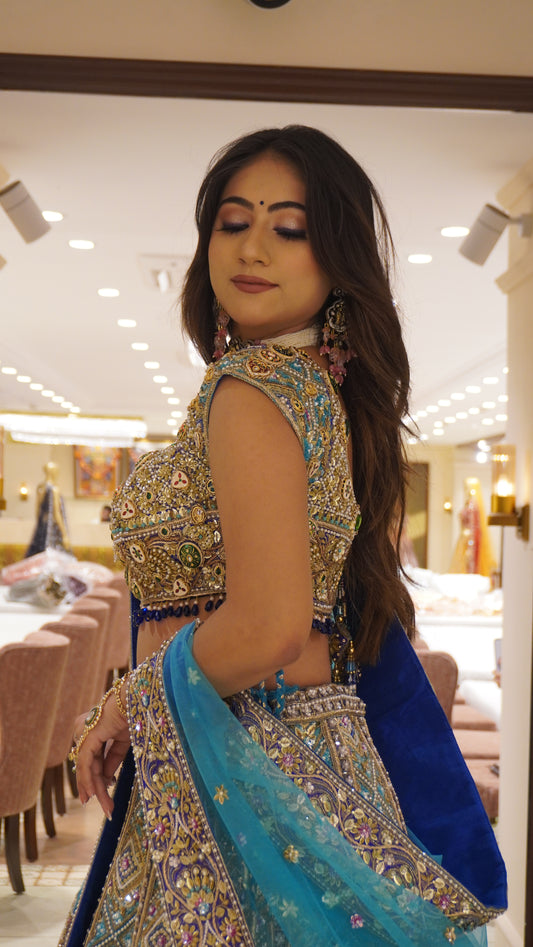 Elegance Sky Blue Handcrafted Lehenga Choli